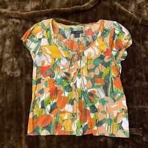 Calvin Klein‎ Jeans PM Scoop Neck Smocked Front Pullover Cotton Blouse